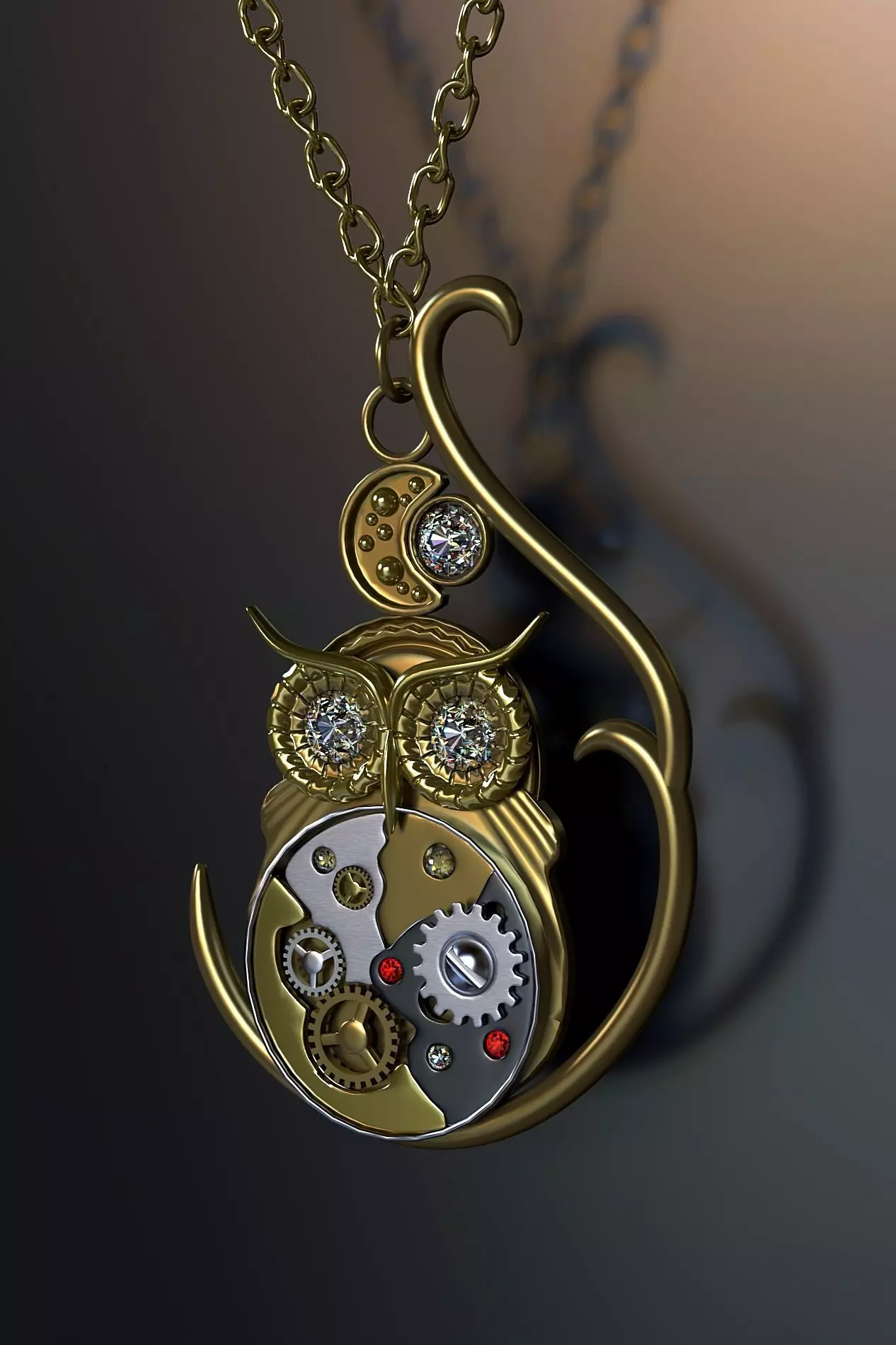 Steampunk owl pendant on chains 3D model