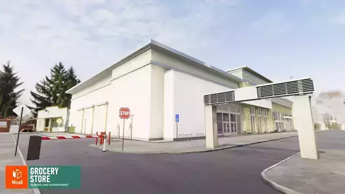 Grocery store - parking and supermarket 3D model