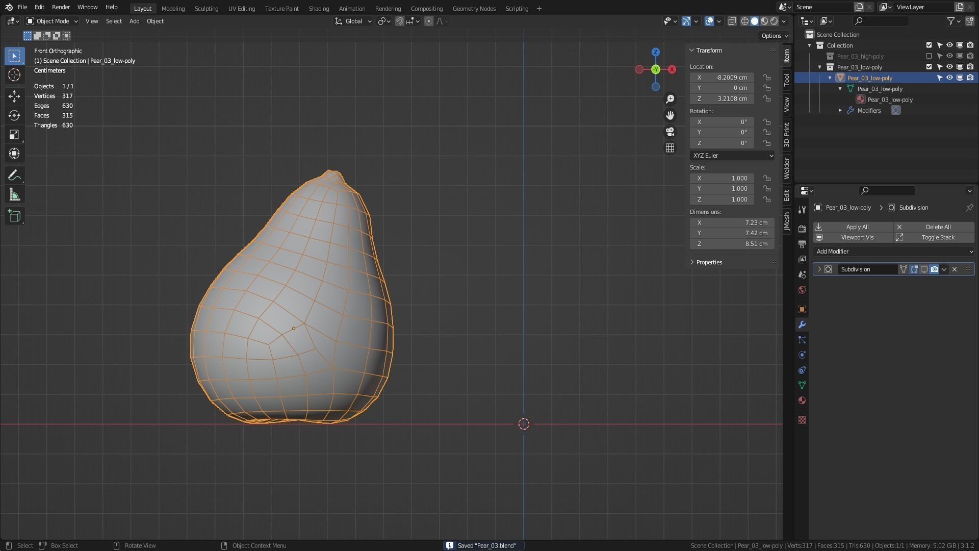 Pear 03 Low-poly 3D model_34