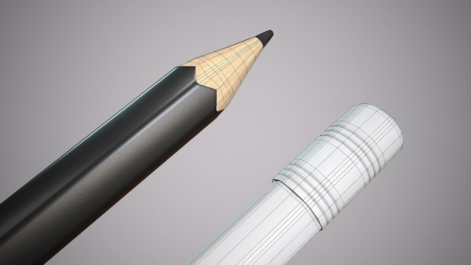Pencil Black Low-poly 3D model_4
