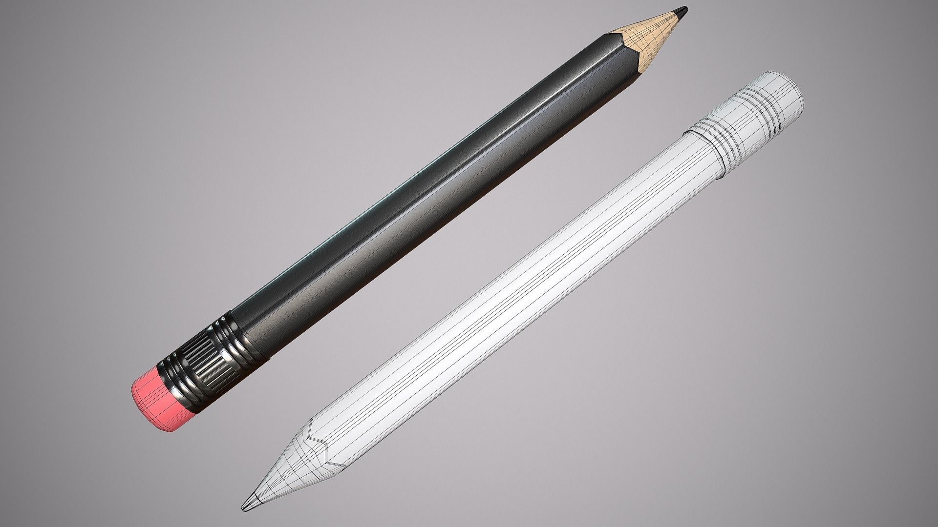 Pencil Black Low-poly 3D model_3