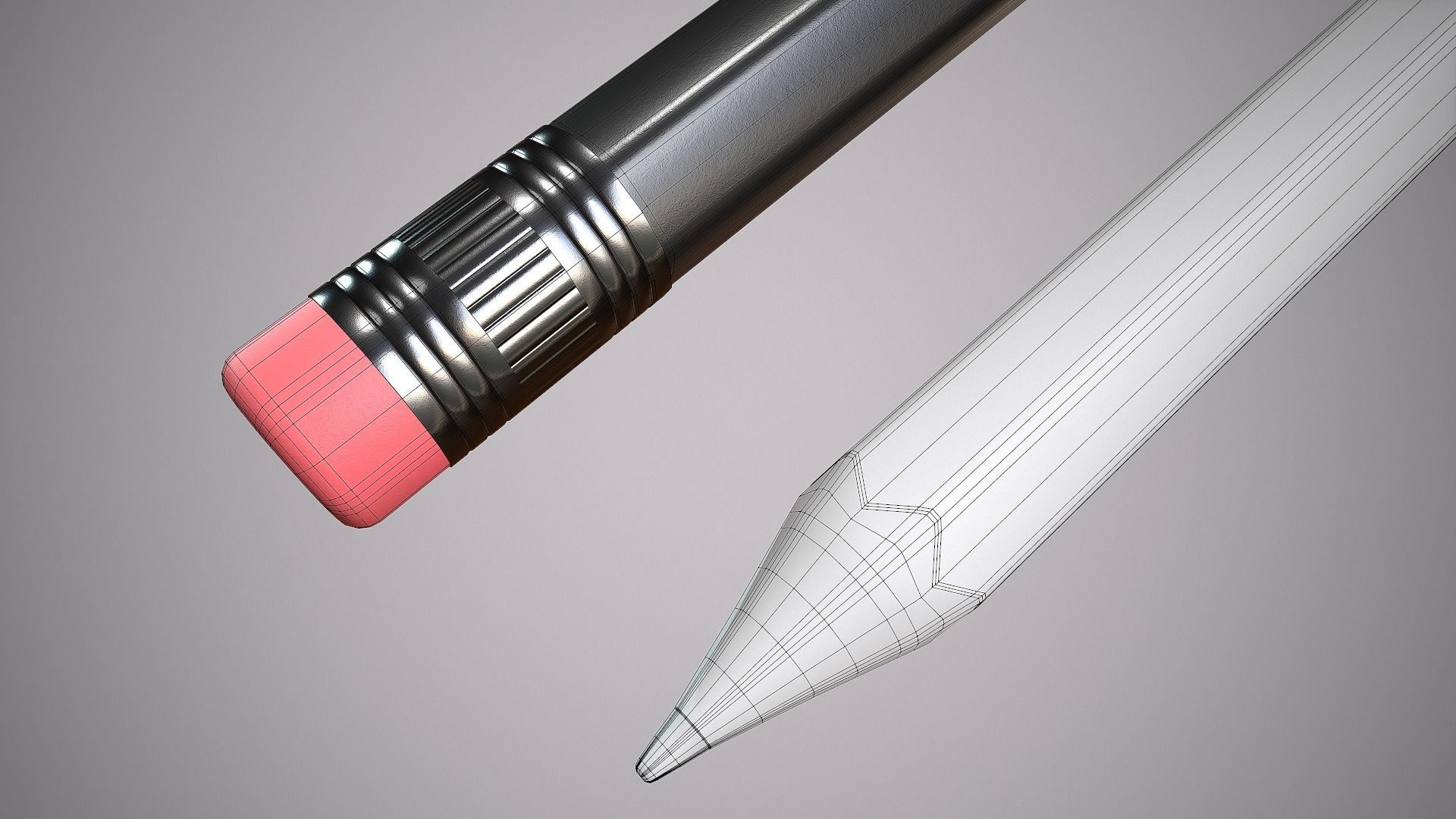 Pencil Black Low-poly 3D model_5
