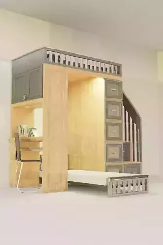 Production Ready Two Story Bed With Desk 3D model