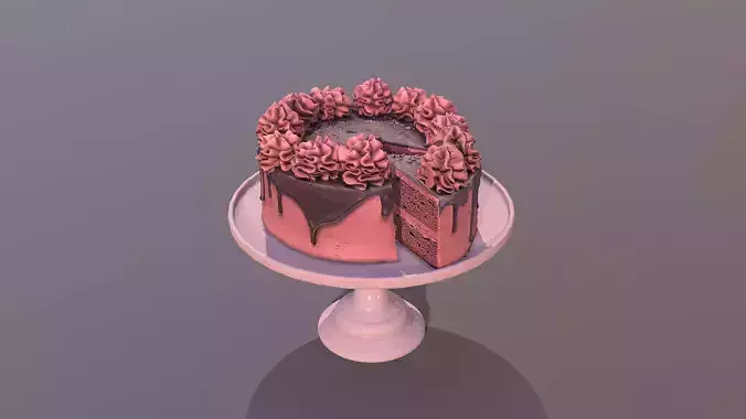 Sliced Red Velvet Gateau Low-poly 3D model