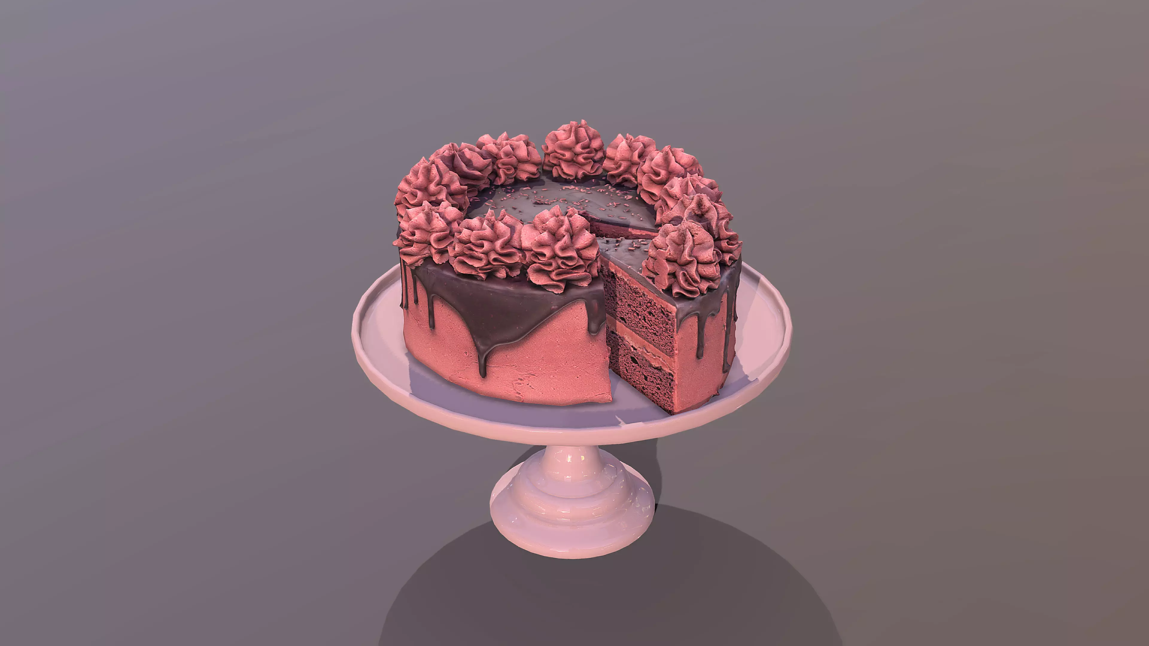 Sliced Red Velvet Gateau Low-poly 3D model_0