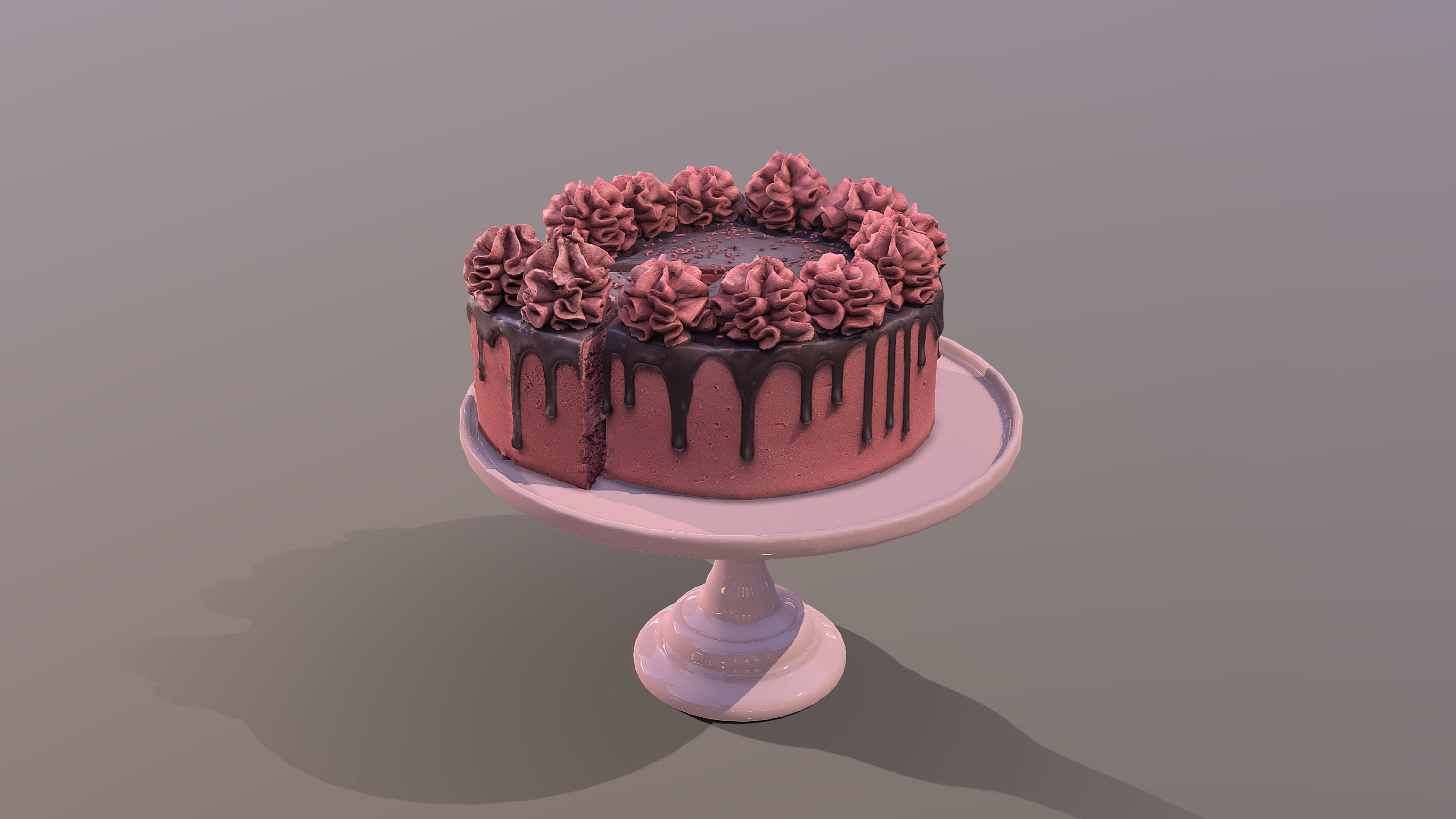 Sliced Red Velvet Gateau Low-poly 3D model_5