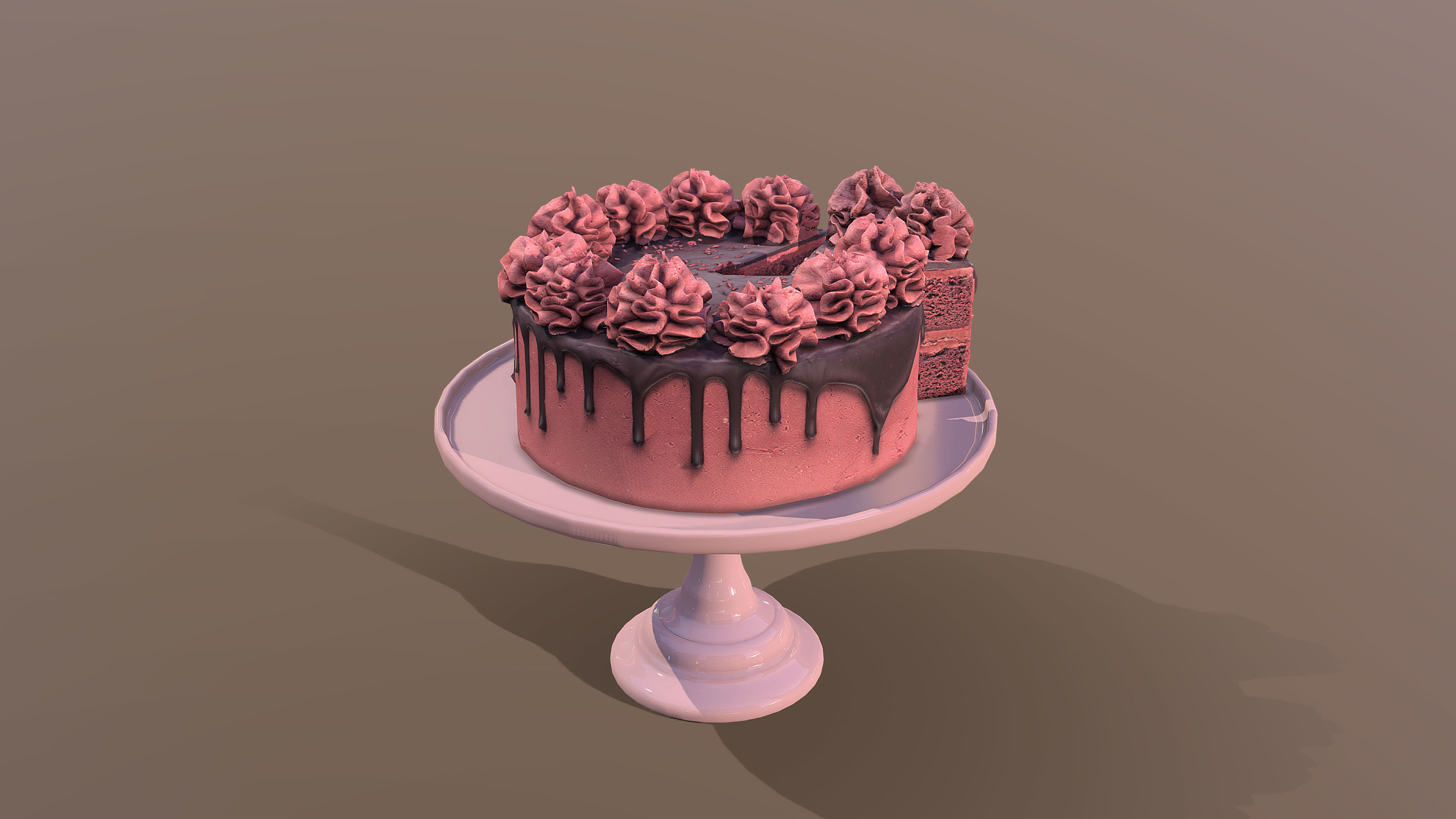 Sliced Red Velvet Gateau Low-poly 3D model_2