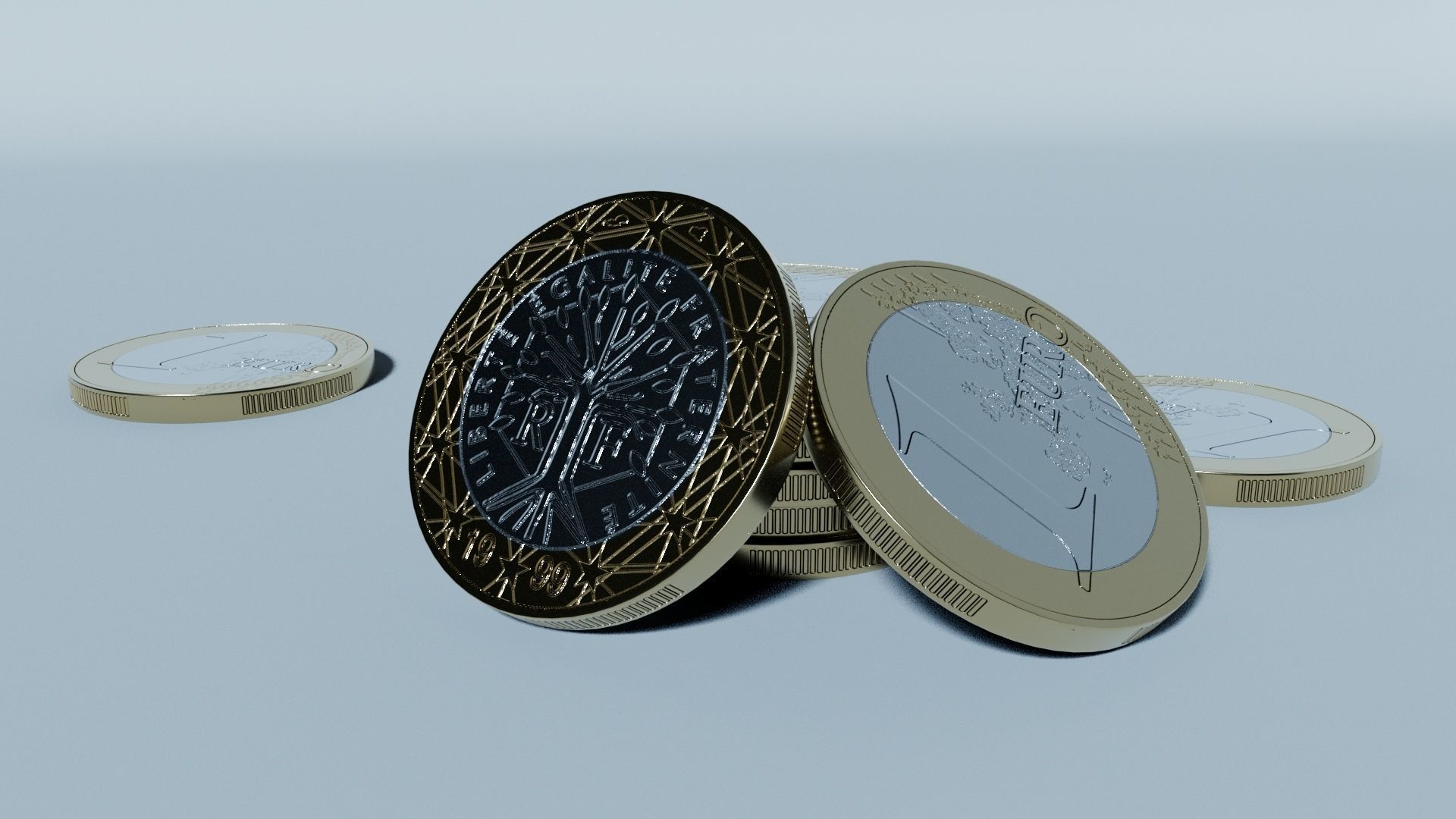 1 Euro coin detail Free low-poly 3D model_1