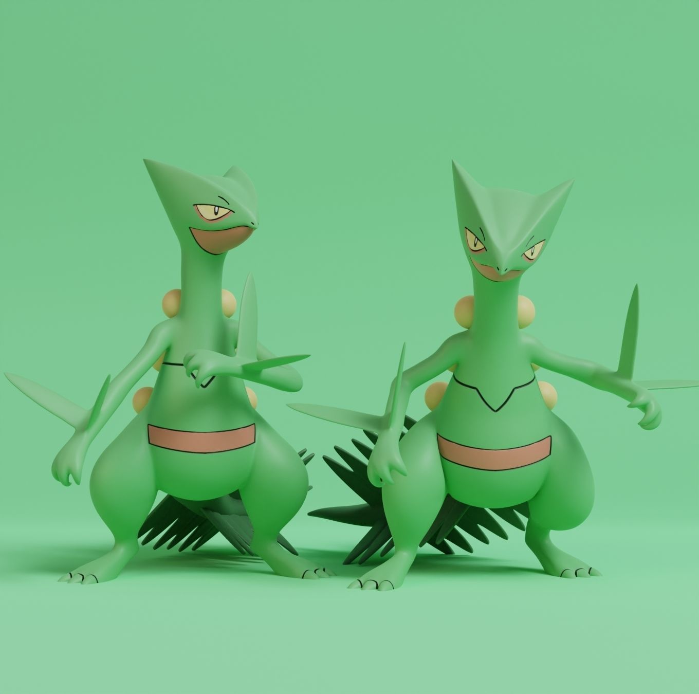 Pokemon - Treecko Grovyle and Sceptile with 2 poses 3D print model_11