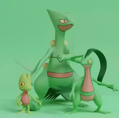 Pokemon - Treecko Grovyle and Sceptile with 2 poses 3D print model