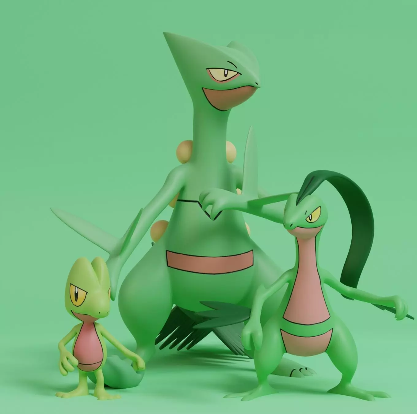 Pokemon - Treecko Grovyle and Sceptile with 2 poses 3D print model_0
