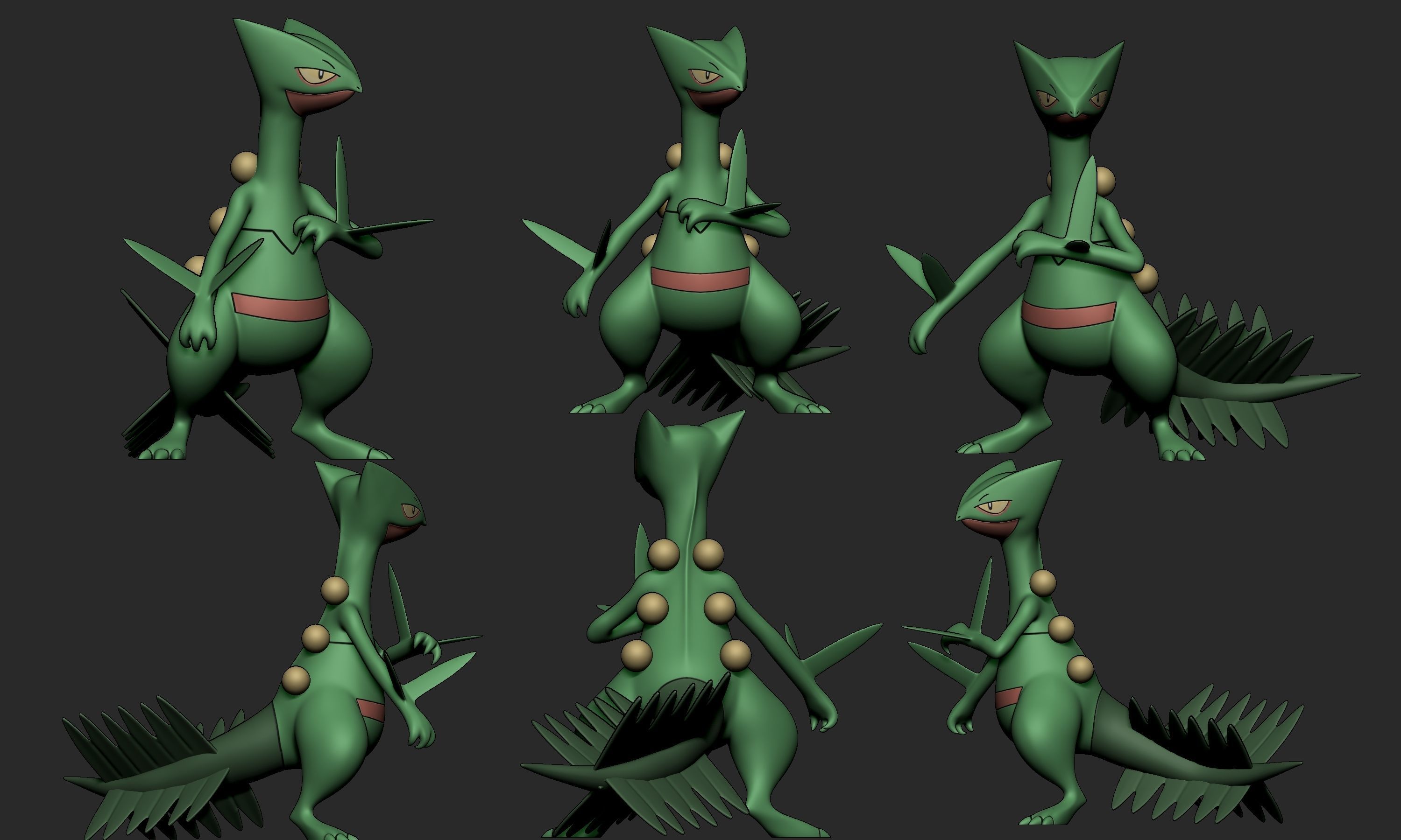 Pokemon - Treecko Grovyle and Sceptile with 2 poses 3D print model_12