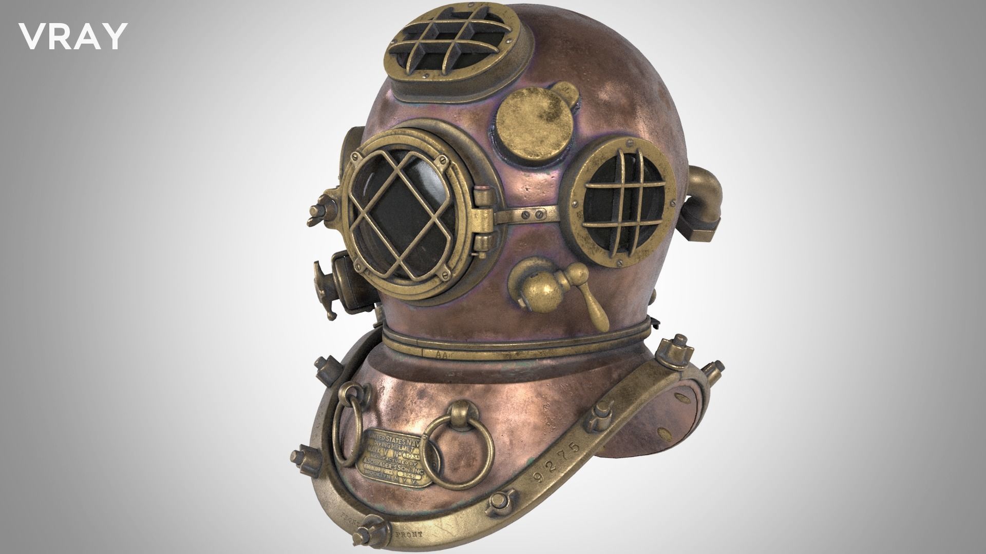 Old Diving Helmet Mark V US Navy Low-poly 3D model_6