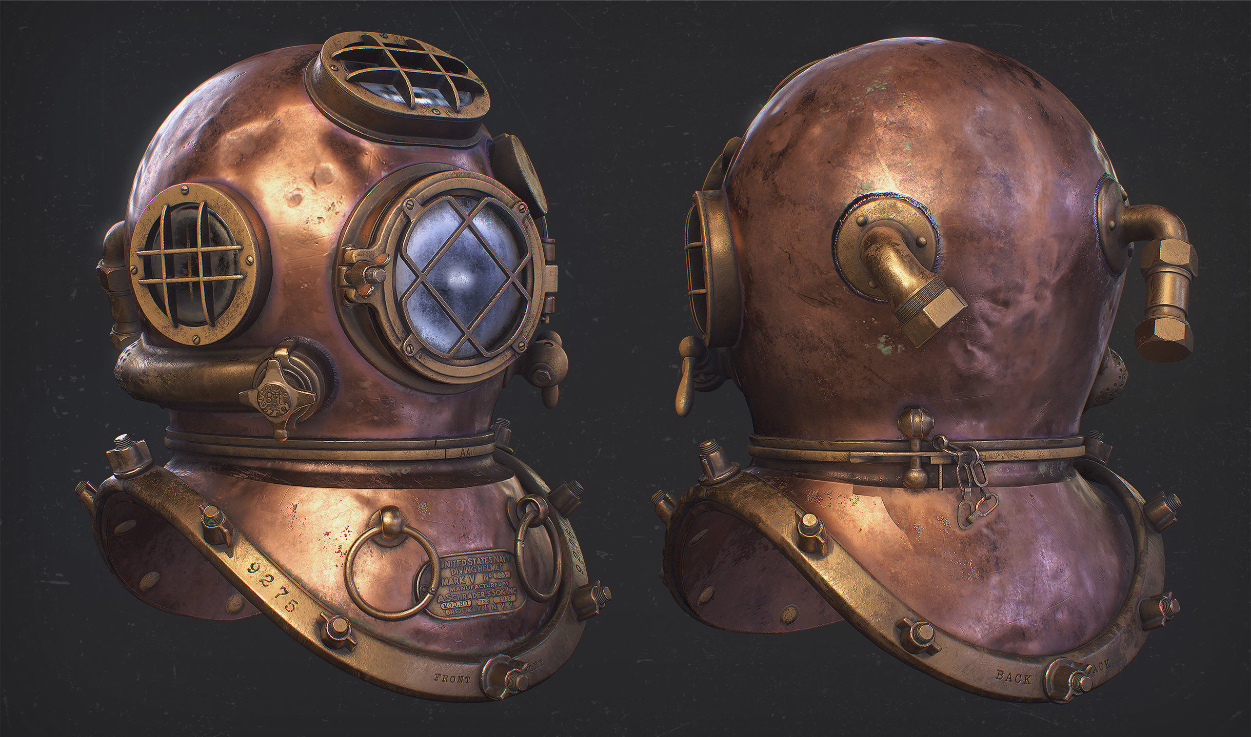 Old Diving Helmet Mark V US Navy Low-poly 3D model_2
