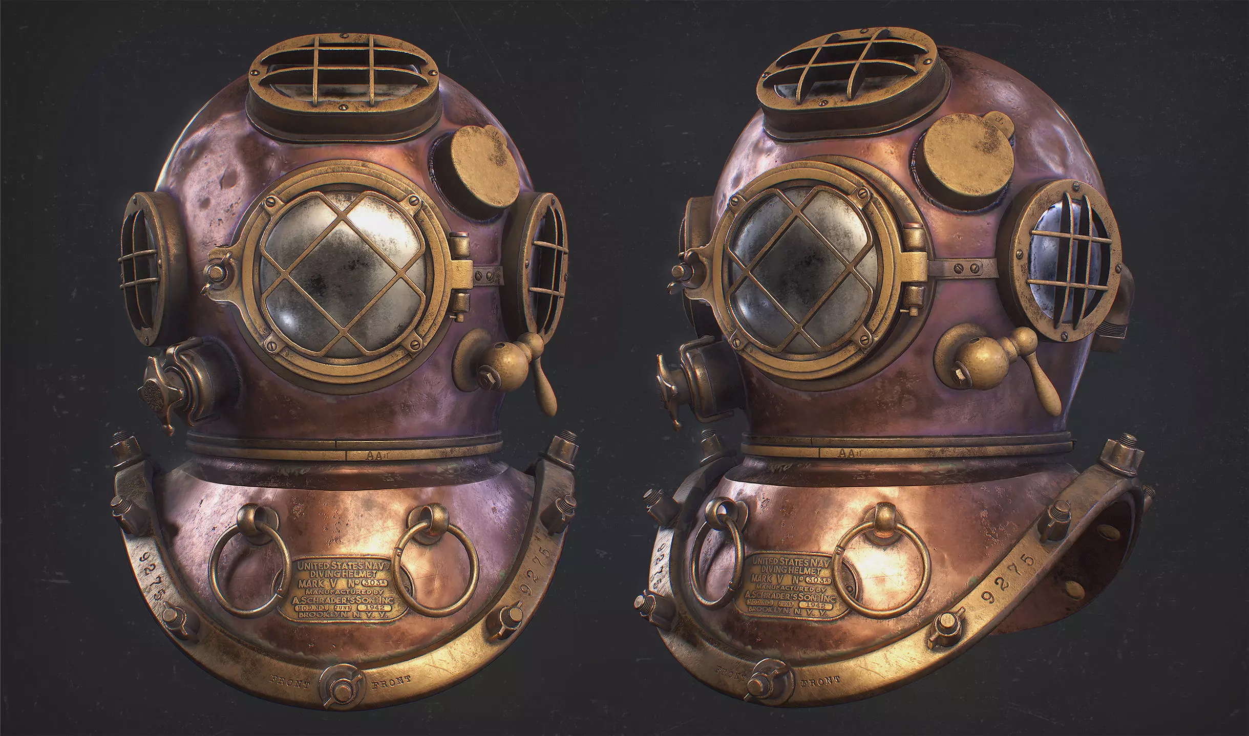 Old Diving Helmet Mark V US Navy Low-poly 3D model_0