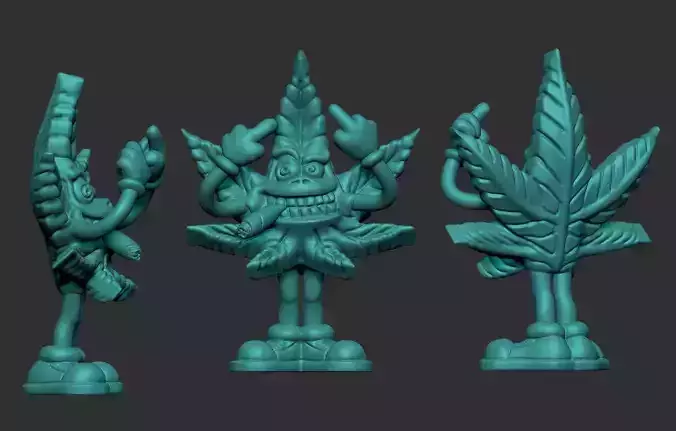 marihuano 1 marijuana leaf with three different poses 3D print model