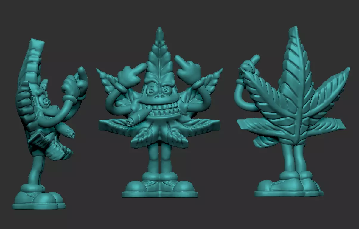marihuano 1 marijuana leaf with three different poses 3D print model_0