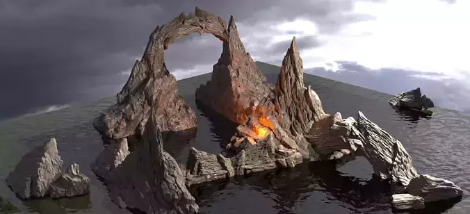 Ancient temple Stone temple Cliffs  3D model