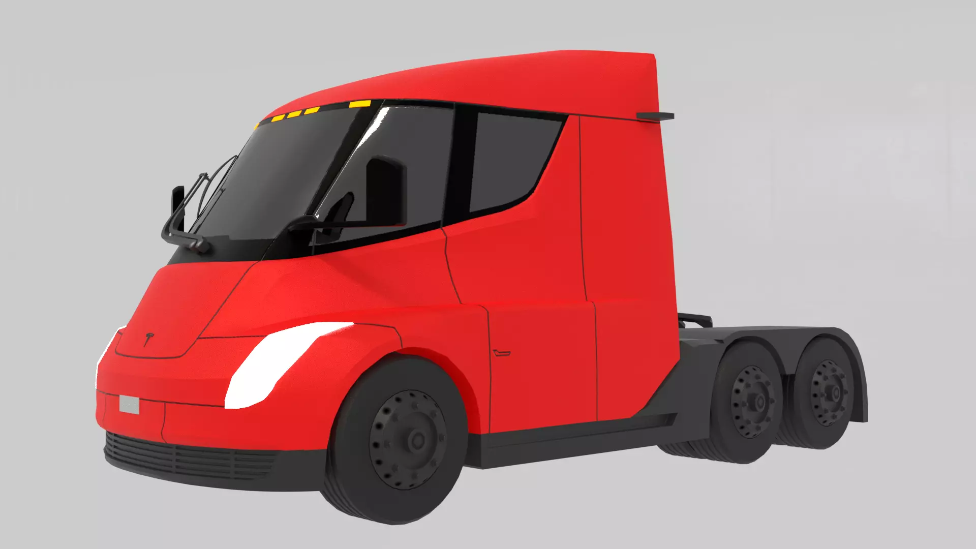 Low-Poly Electric Semi Truck - Tesla Daycab Tractor Truck 2018 Low-poly 3D model_0