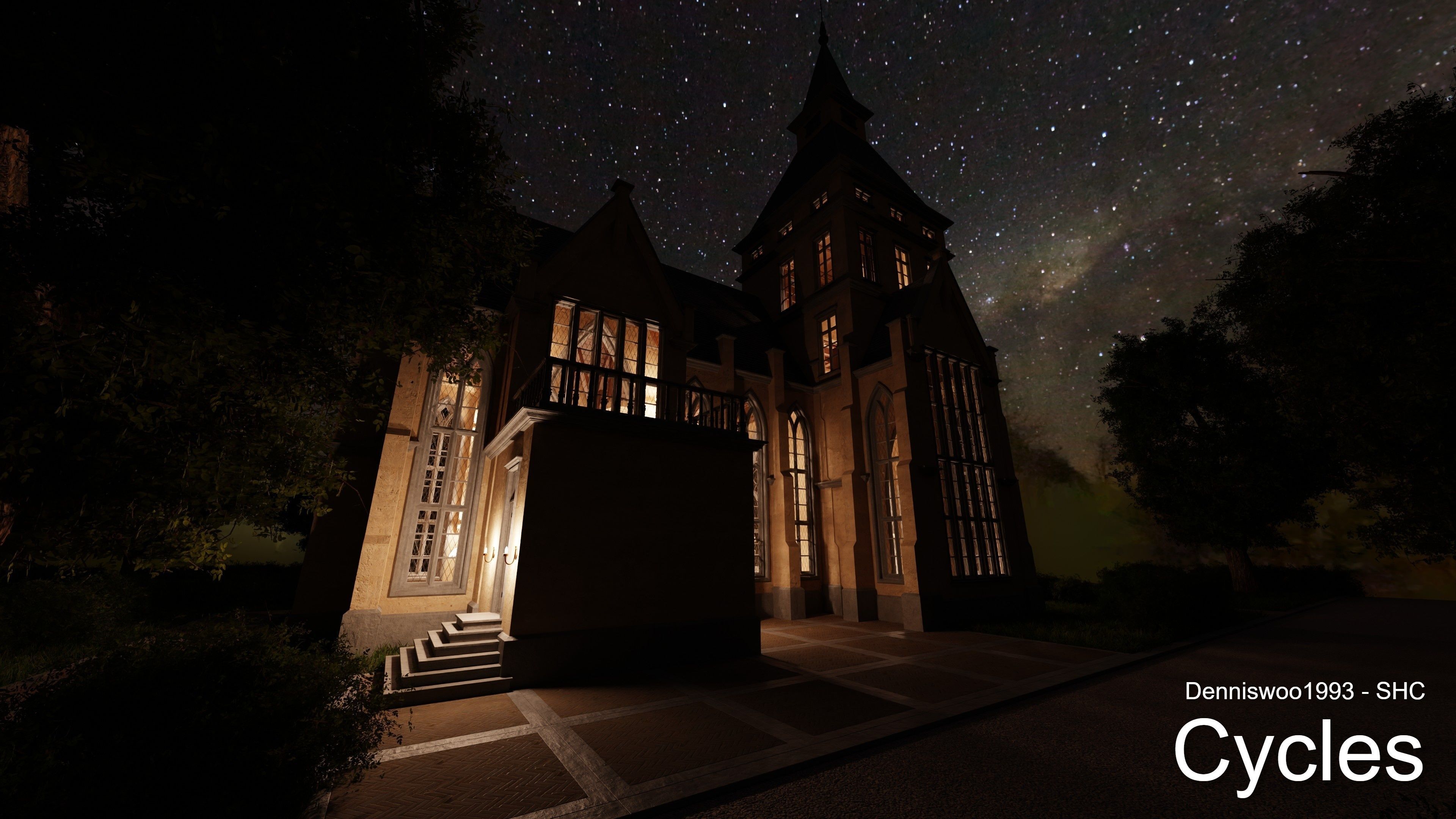 Classic great hall with tower - Church with interior Low-poly 3D model_19