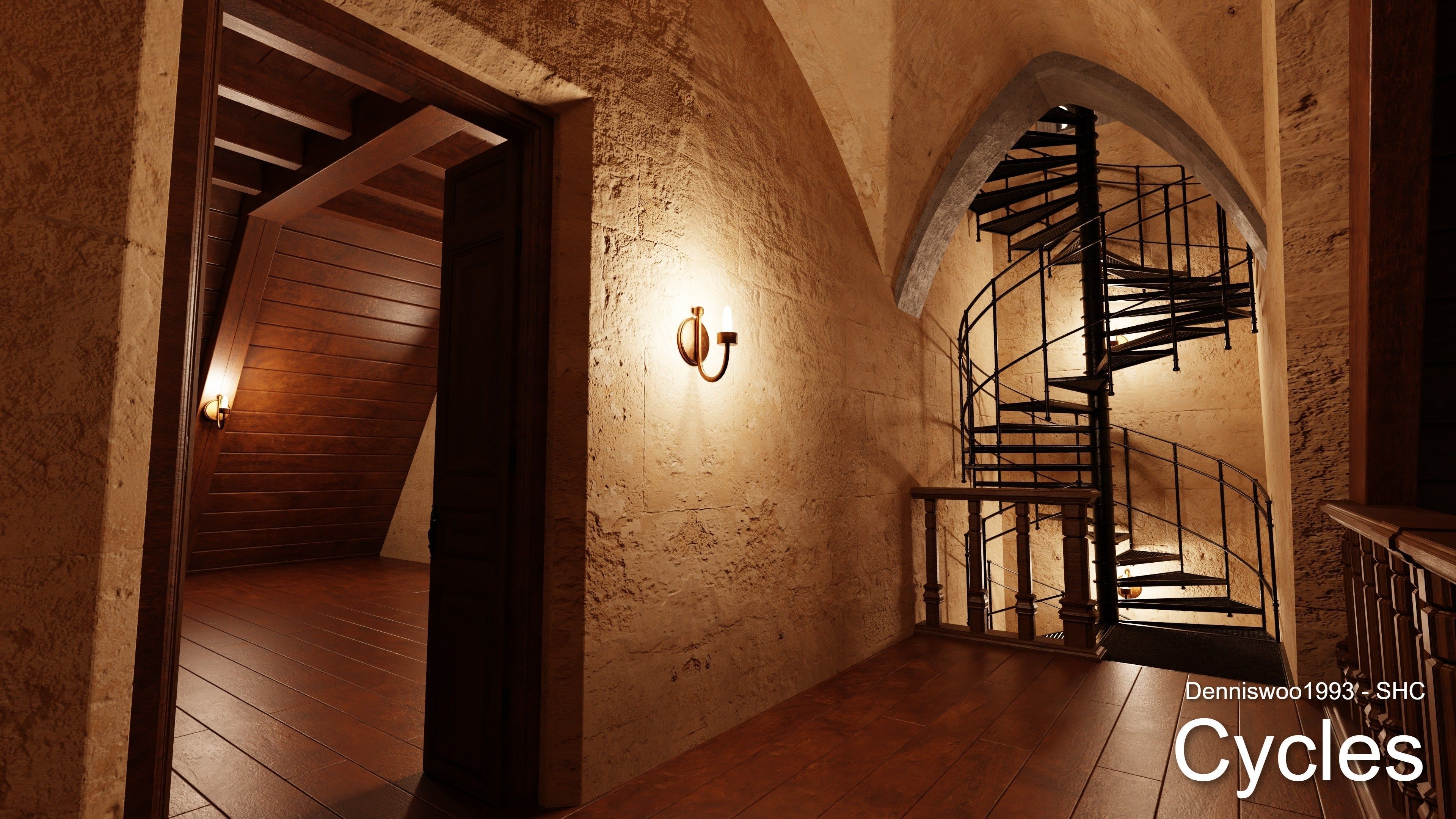 Classic great hall with tower - Church with interior Low-poly 3D model_20