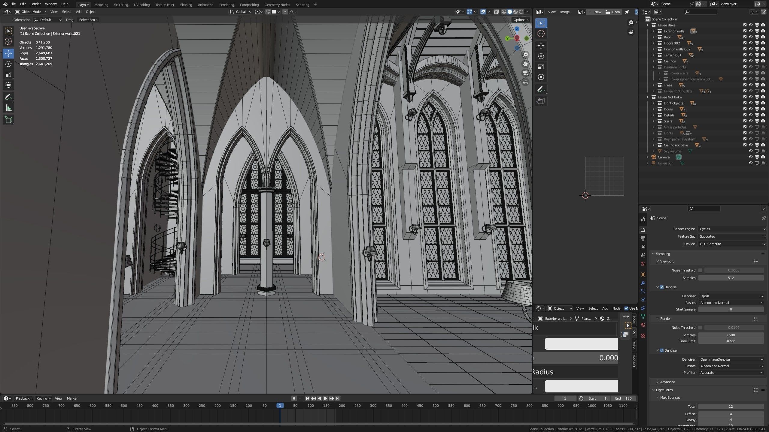 Classic great hall with tower - Church with interior Low-poly 3D model_39