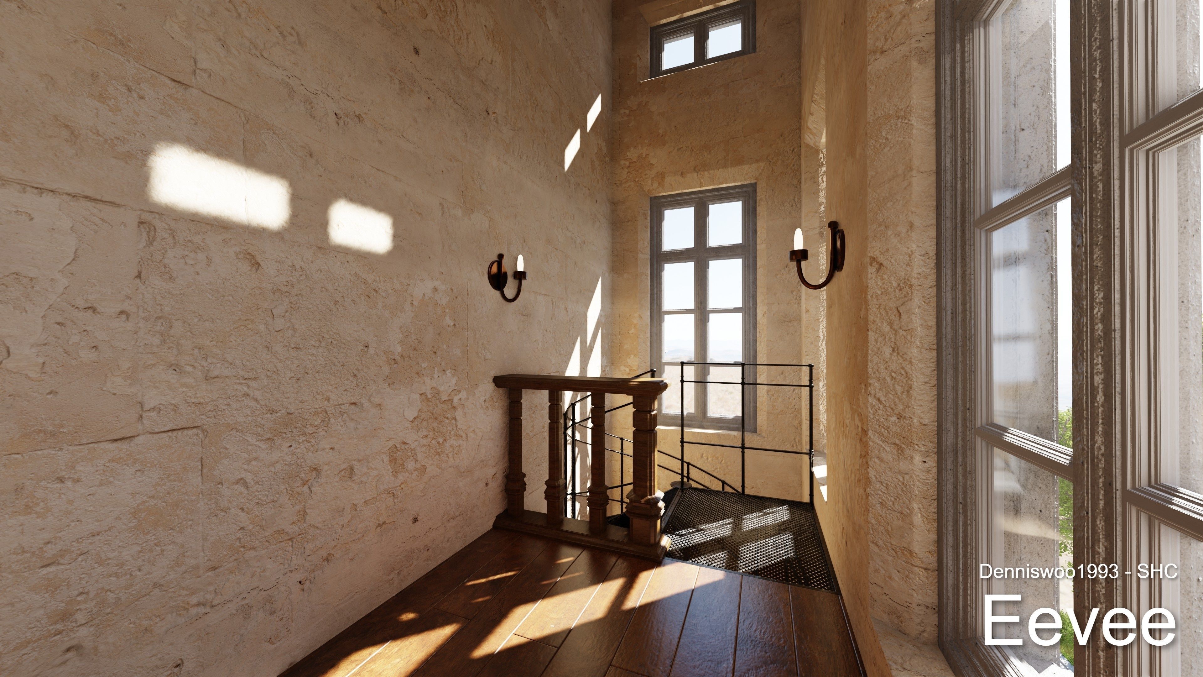 Classic great hall with tower - Church with interior Low-poly 3D model_33
