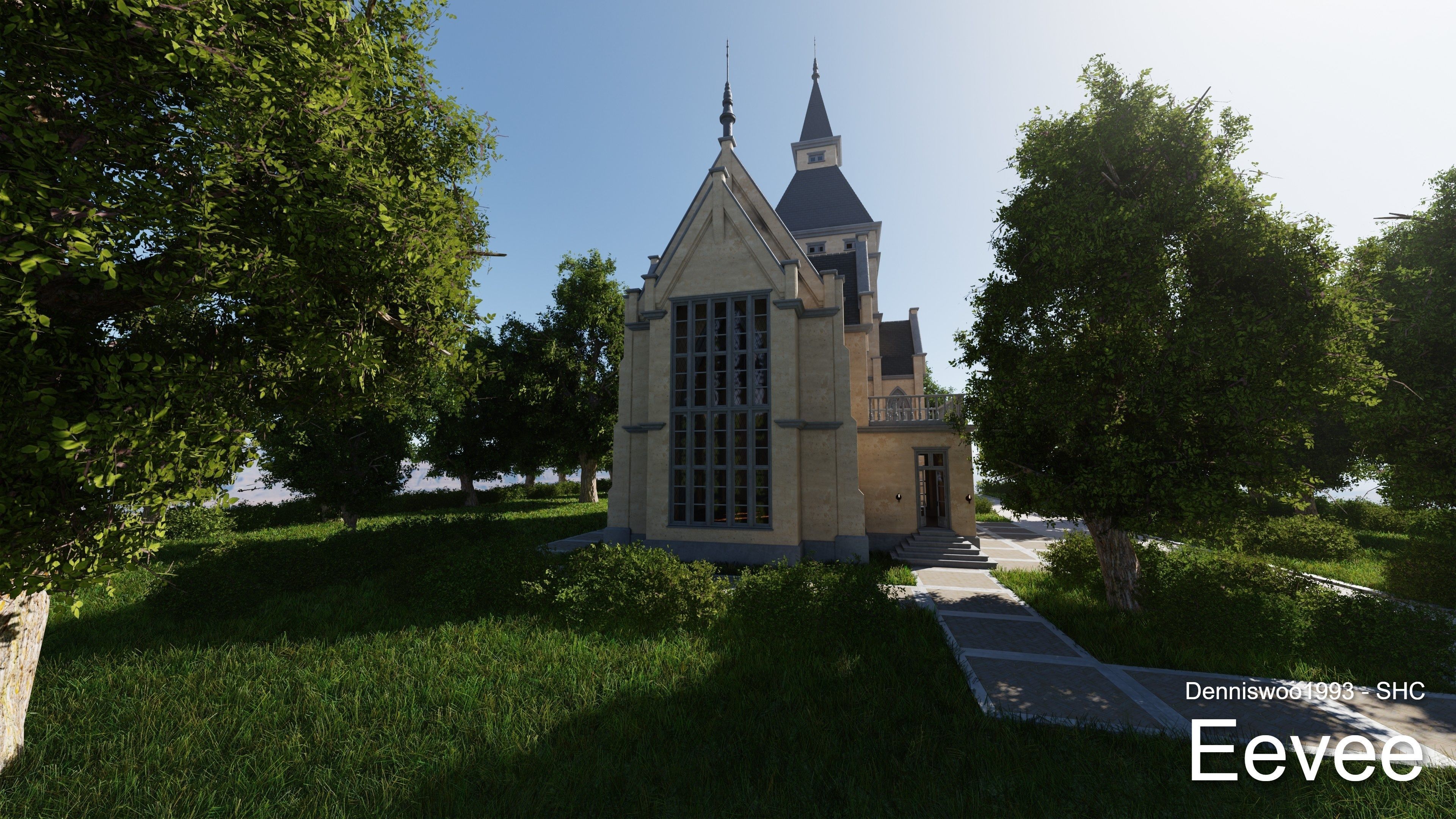 Classic great hall with tower - Church with interior Low-poly 3D model_31