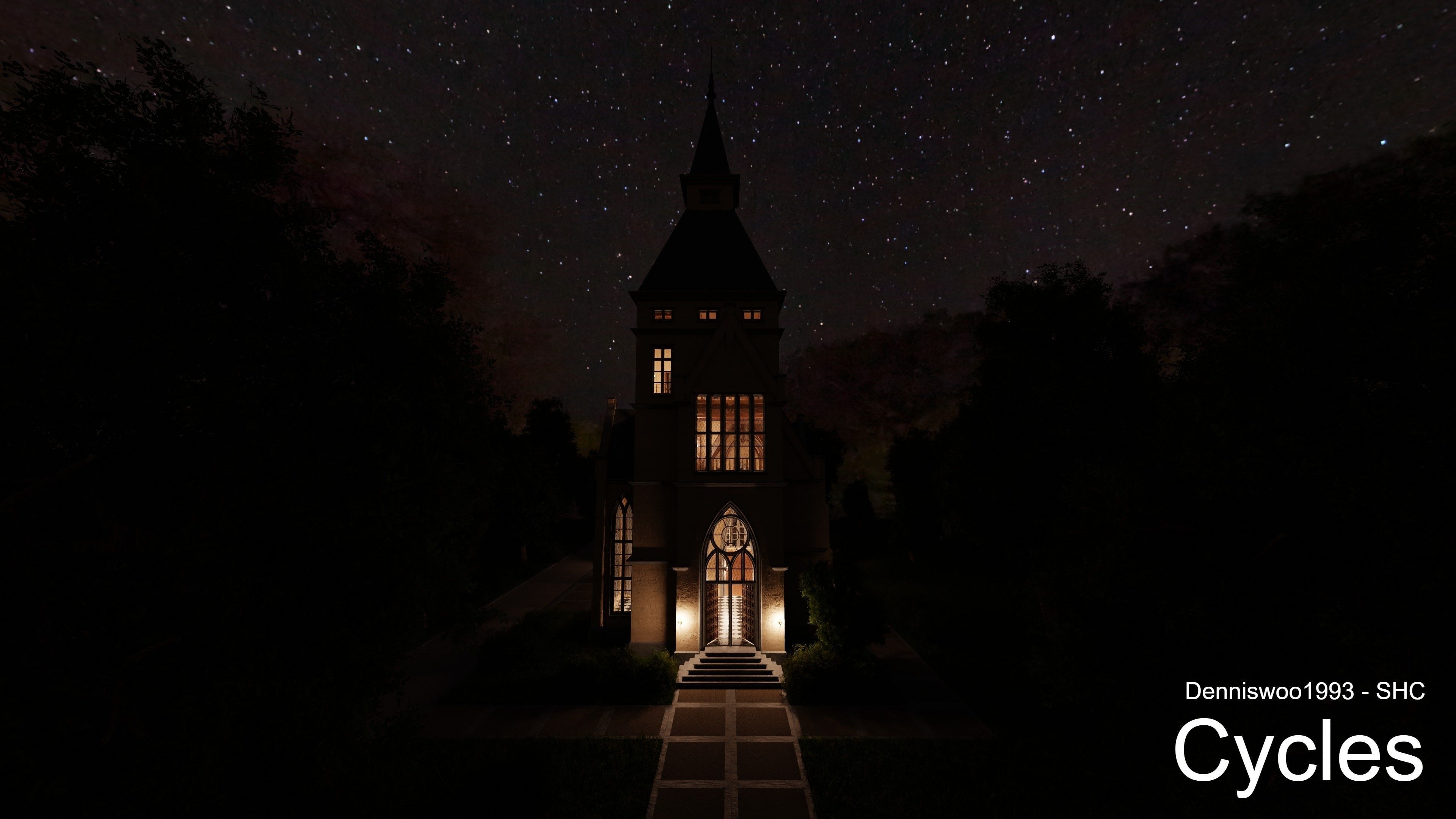 Classic great hall with tower - Church with interior Low-poly 3D model_14