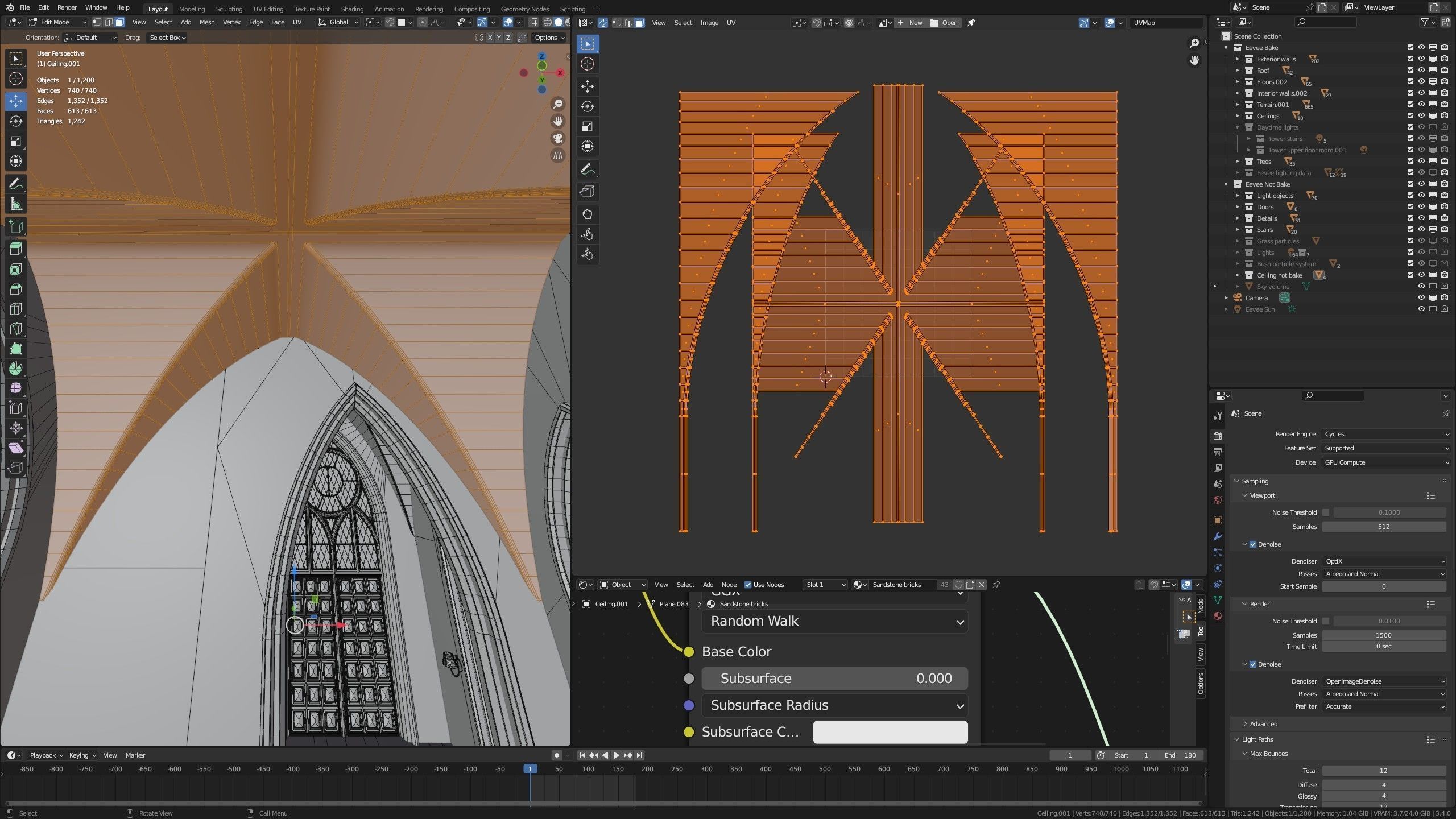 Classic great hall with tower - Church with interior Low-poly 3D model_40