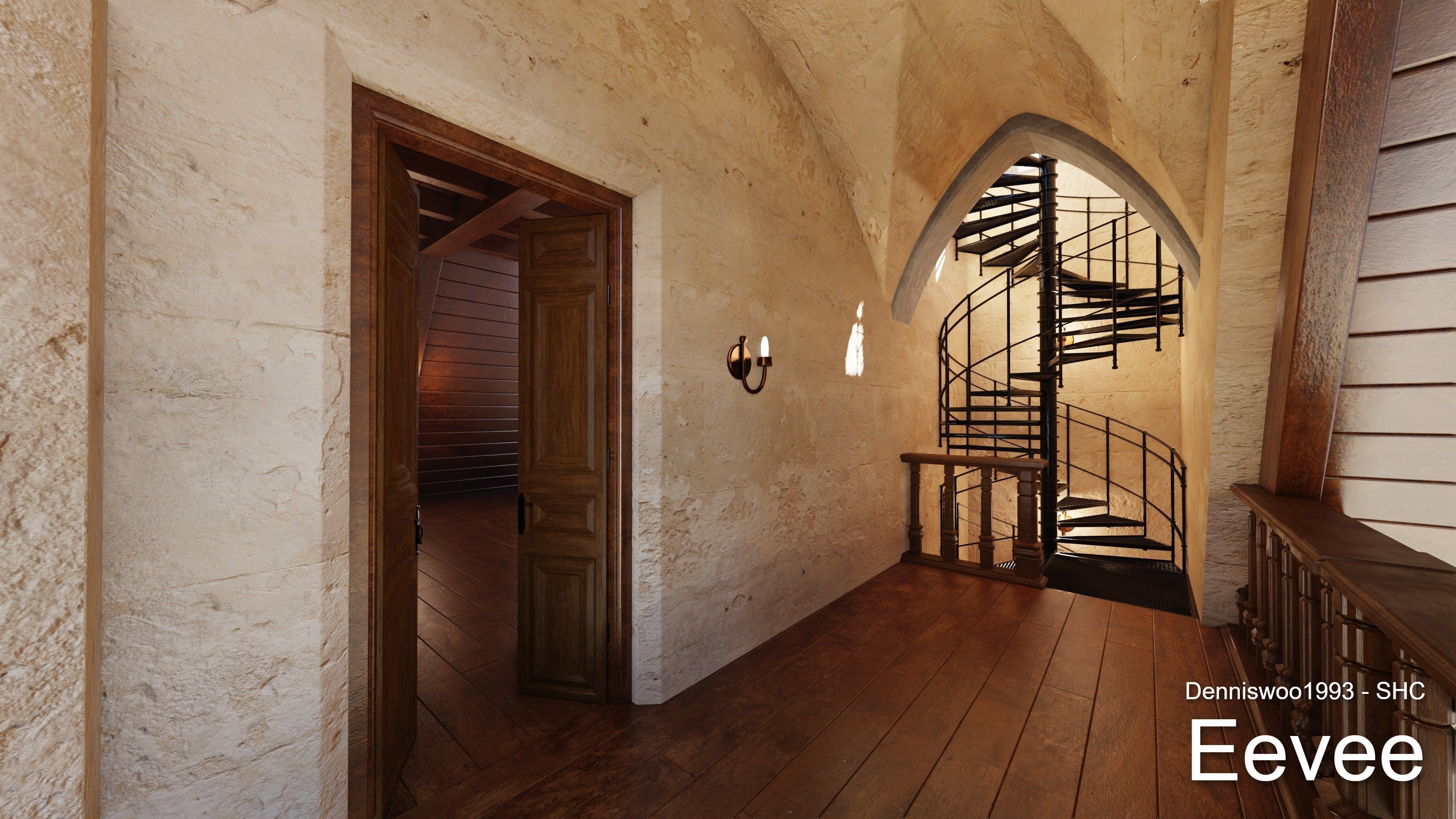Classic great hall with tower - Church with interior Low-poly 3D model_30