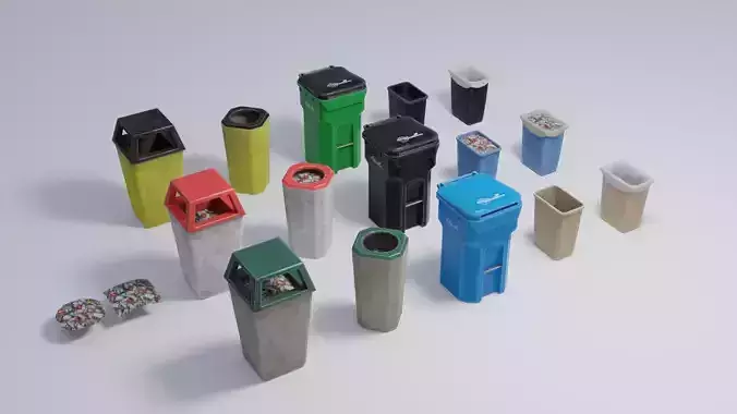 Trash Cans 4K and 2K  Low-poly 3D model