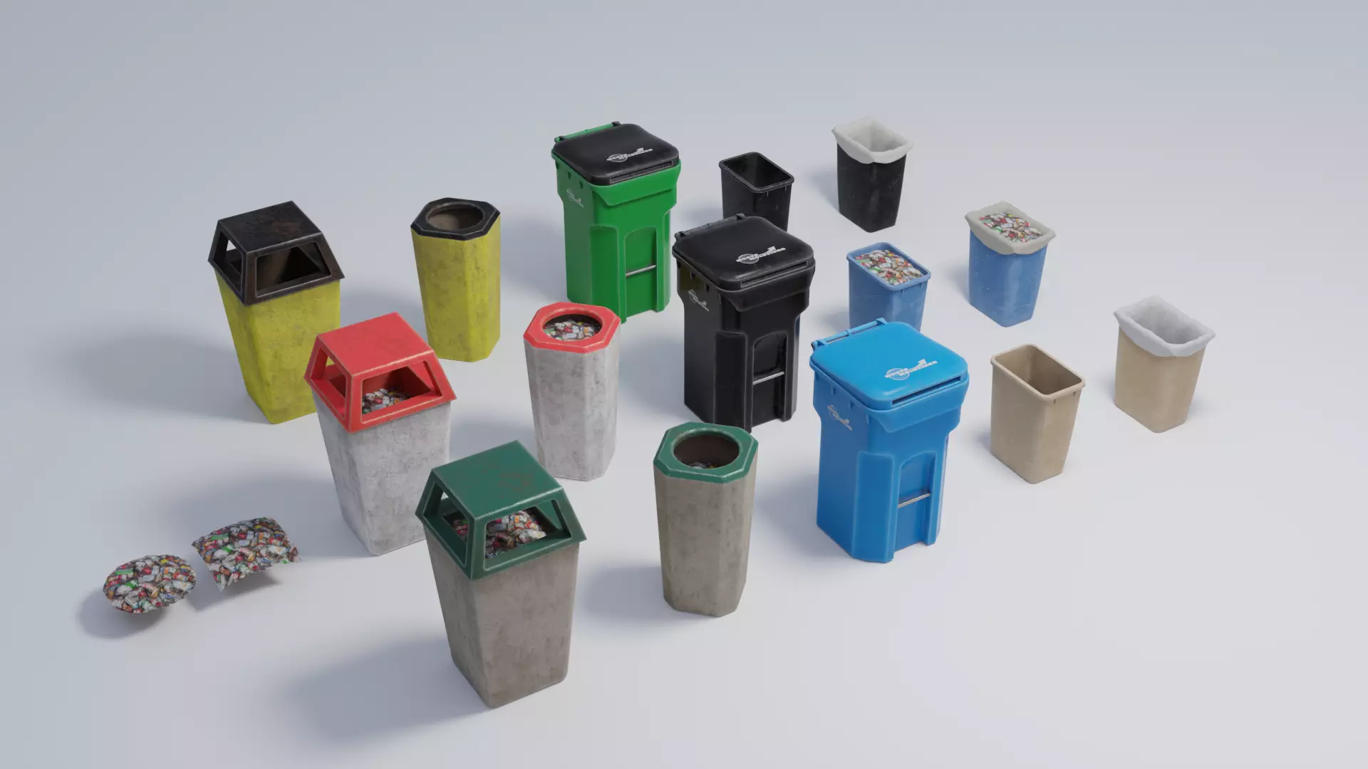 Trash Cans 4K and 2K Low-poly 3D model