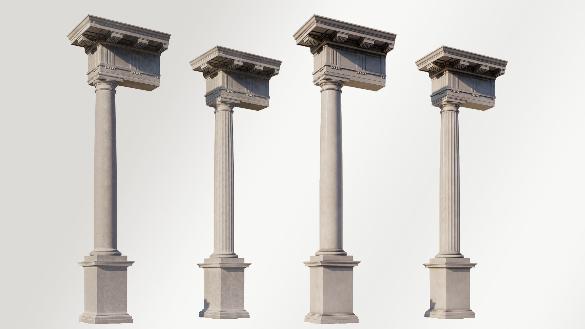 Mutulary Doric two column with pedestal and entablature 3D model_1