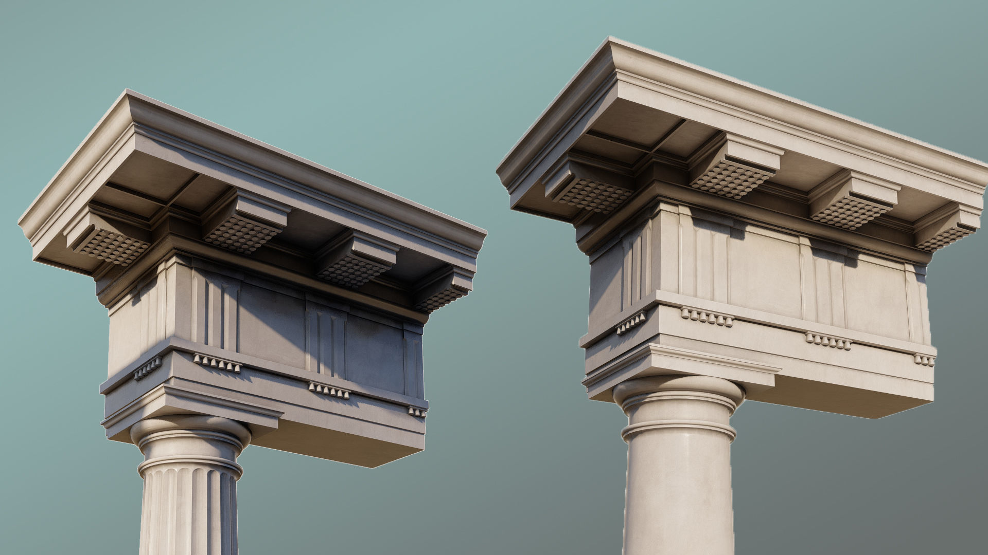 Mutulary Doric two column with pedestal and entablature 3D model_6
