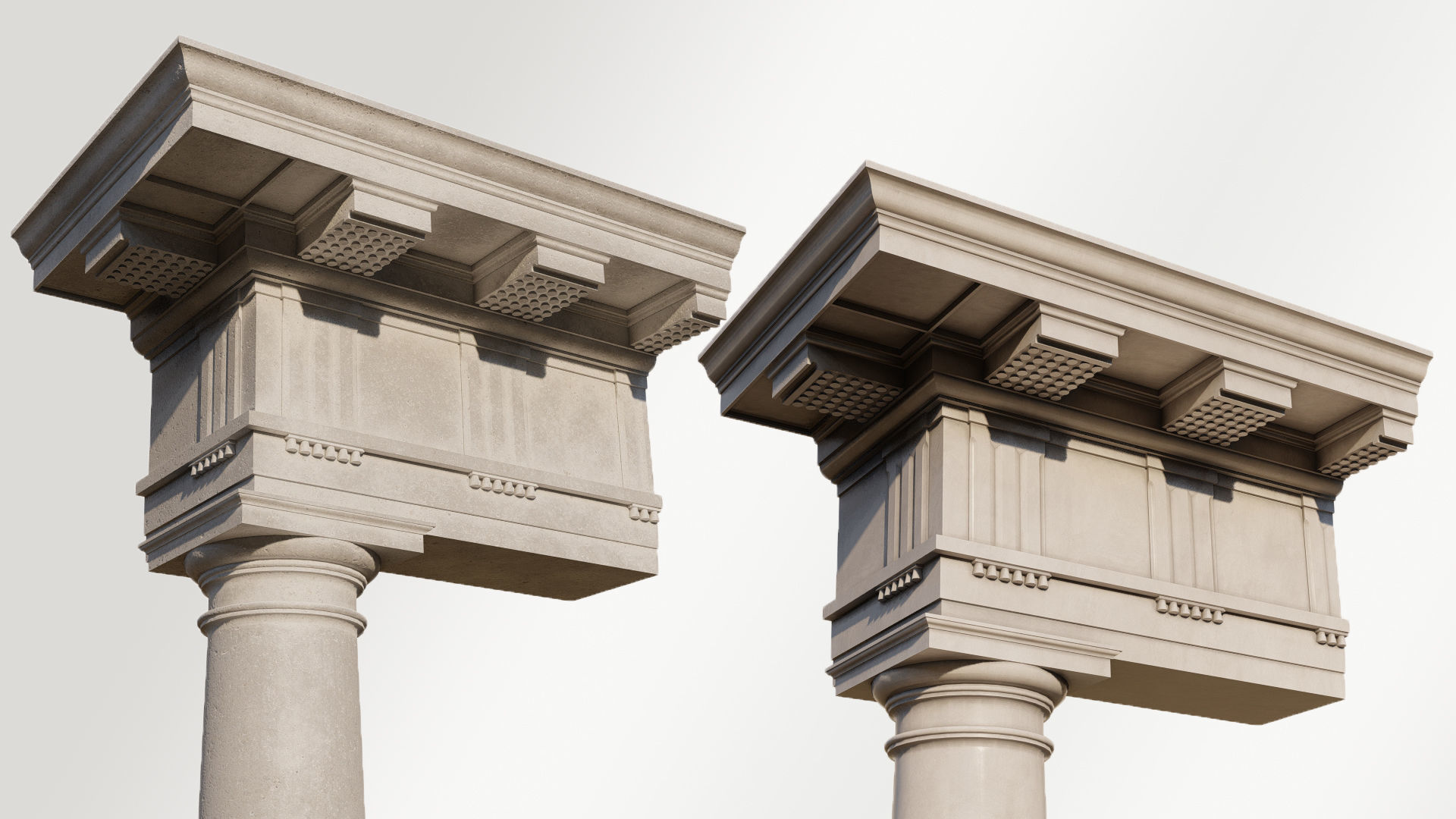 Mutulary Doric two column with pedestal and entablature 3D model_3