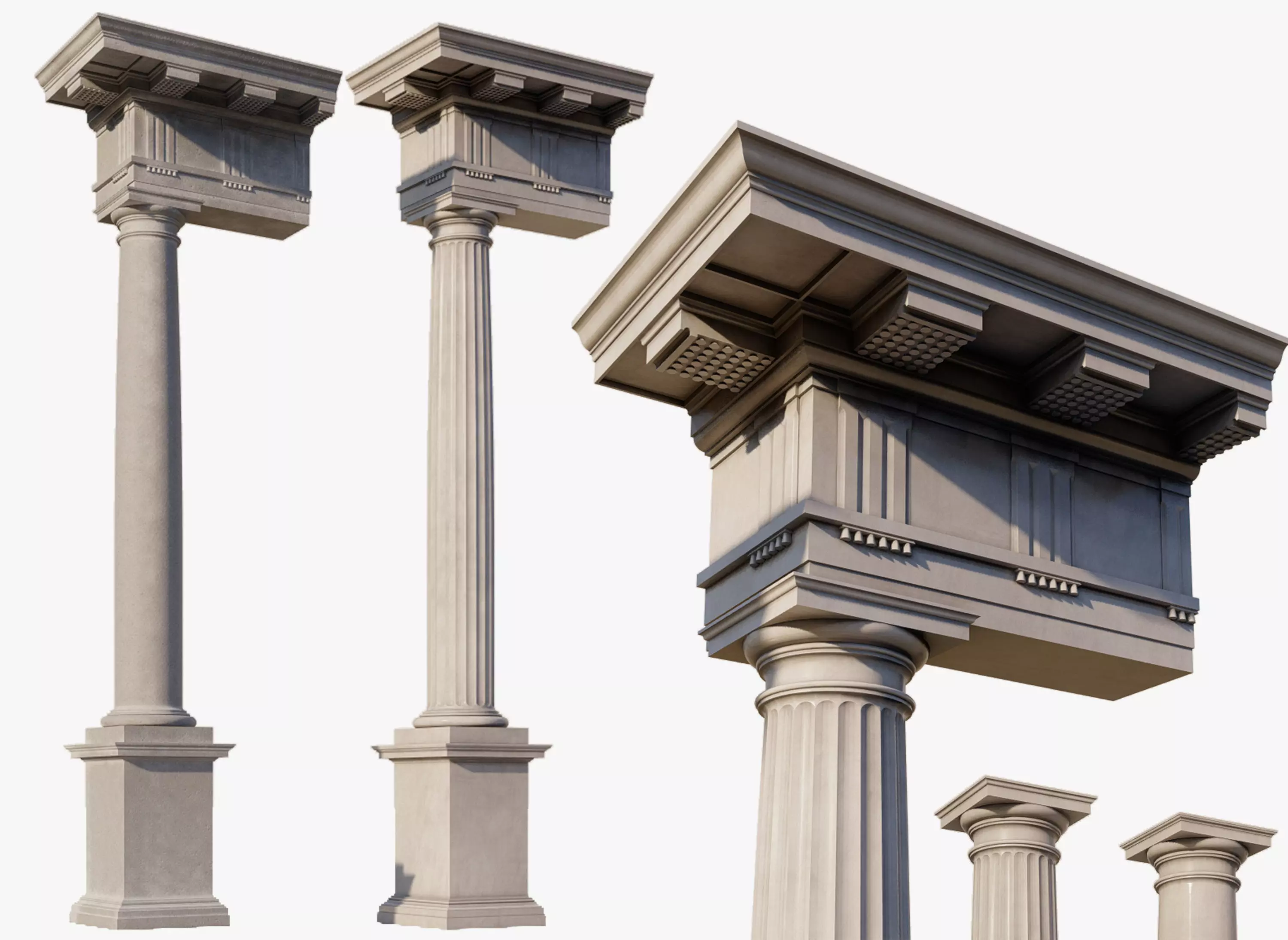 Mutulary Doric two column with pedestal and entablature 3D model_0