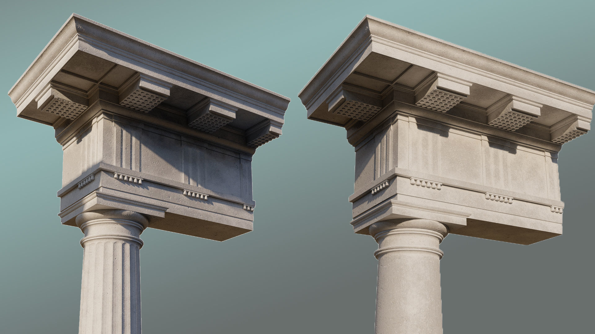 Mutulary Doric two column with pedestal and entablature 3D model_5