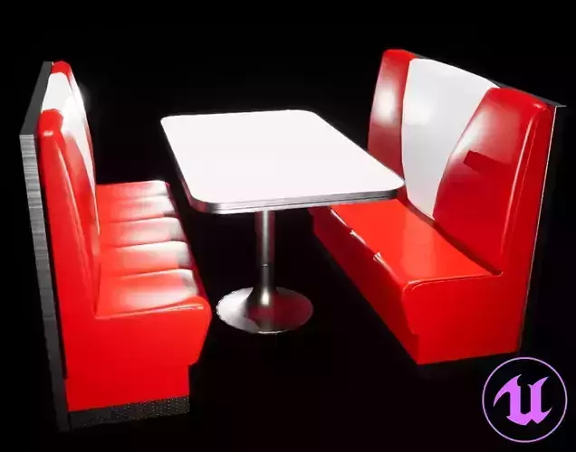 Retro Diner Booth Low-poly 3D model