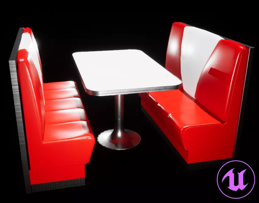 Retro Diner Booth Low-poly 3D model_0