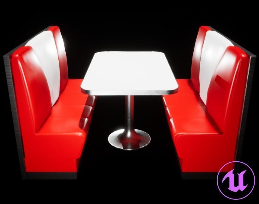 Retro Diner Booth Low-poly 3D model_2