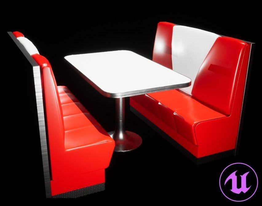 Retro Diner Booth Low-poly 3D model_1