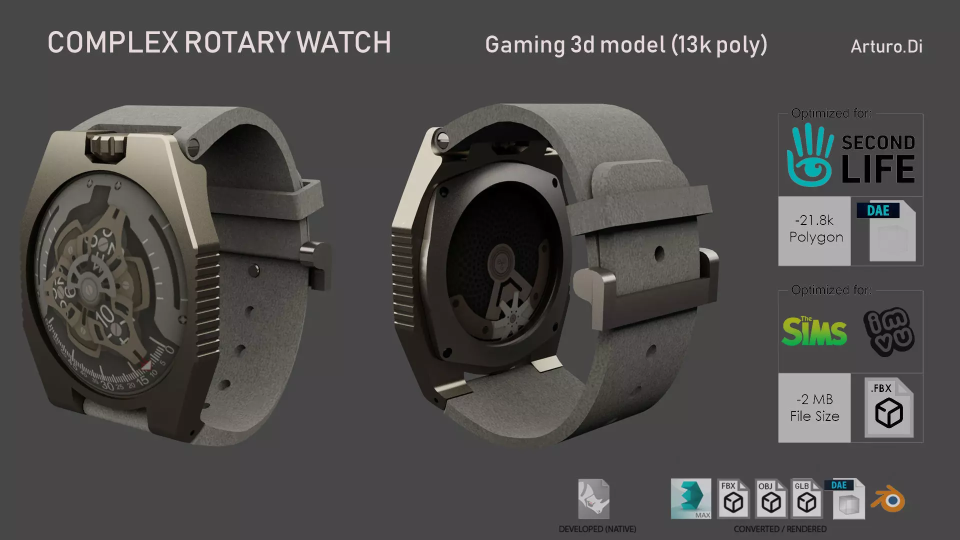 Complex Rotary Watch 3D model_0