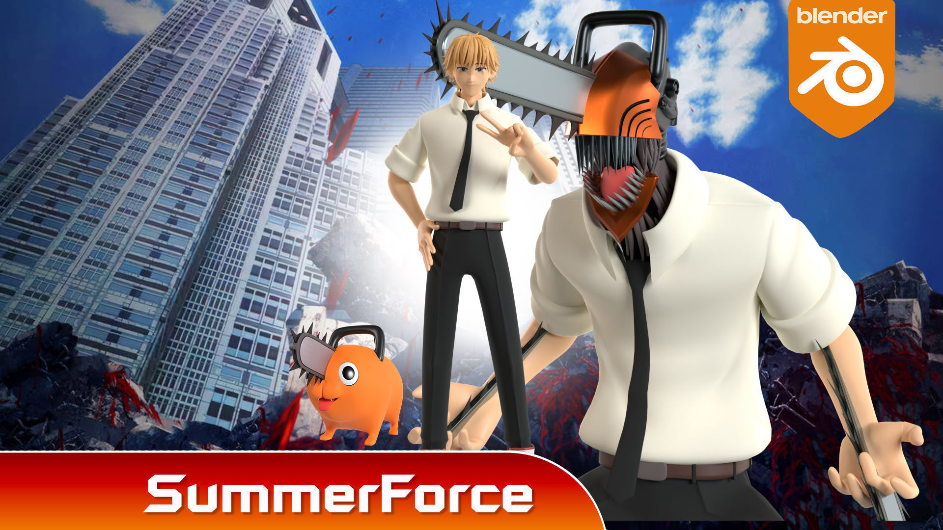 Pochita - Chainsaw Man Low-poly 3D model_2