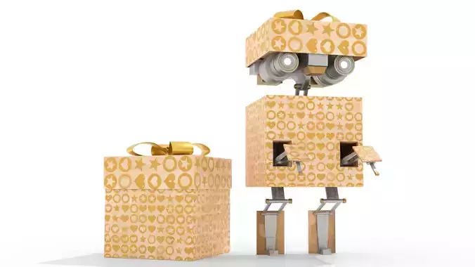 Gift Present Robot Rigged Low-poly 3D model