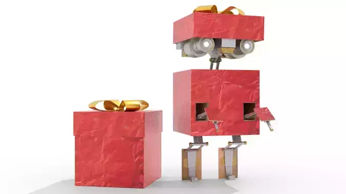 Gift Present Robot Rigged Low-poly 3D model
