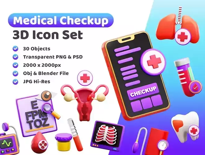 Medical Checkup Icon Pack 3D Model Low-poly 3D model
