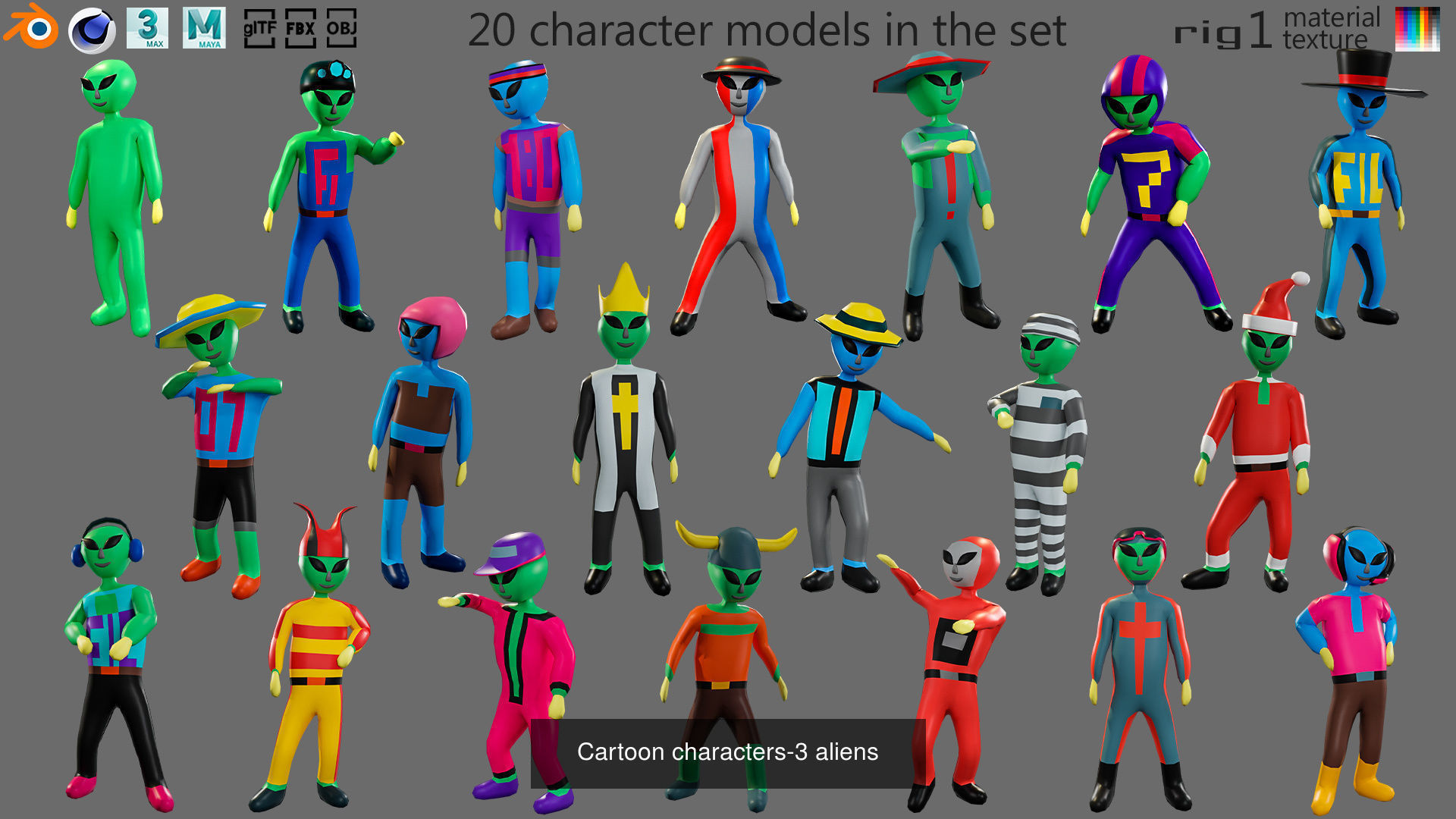 Cartoon aliens and  city-1 3D Model Collection_3