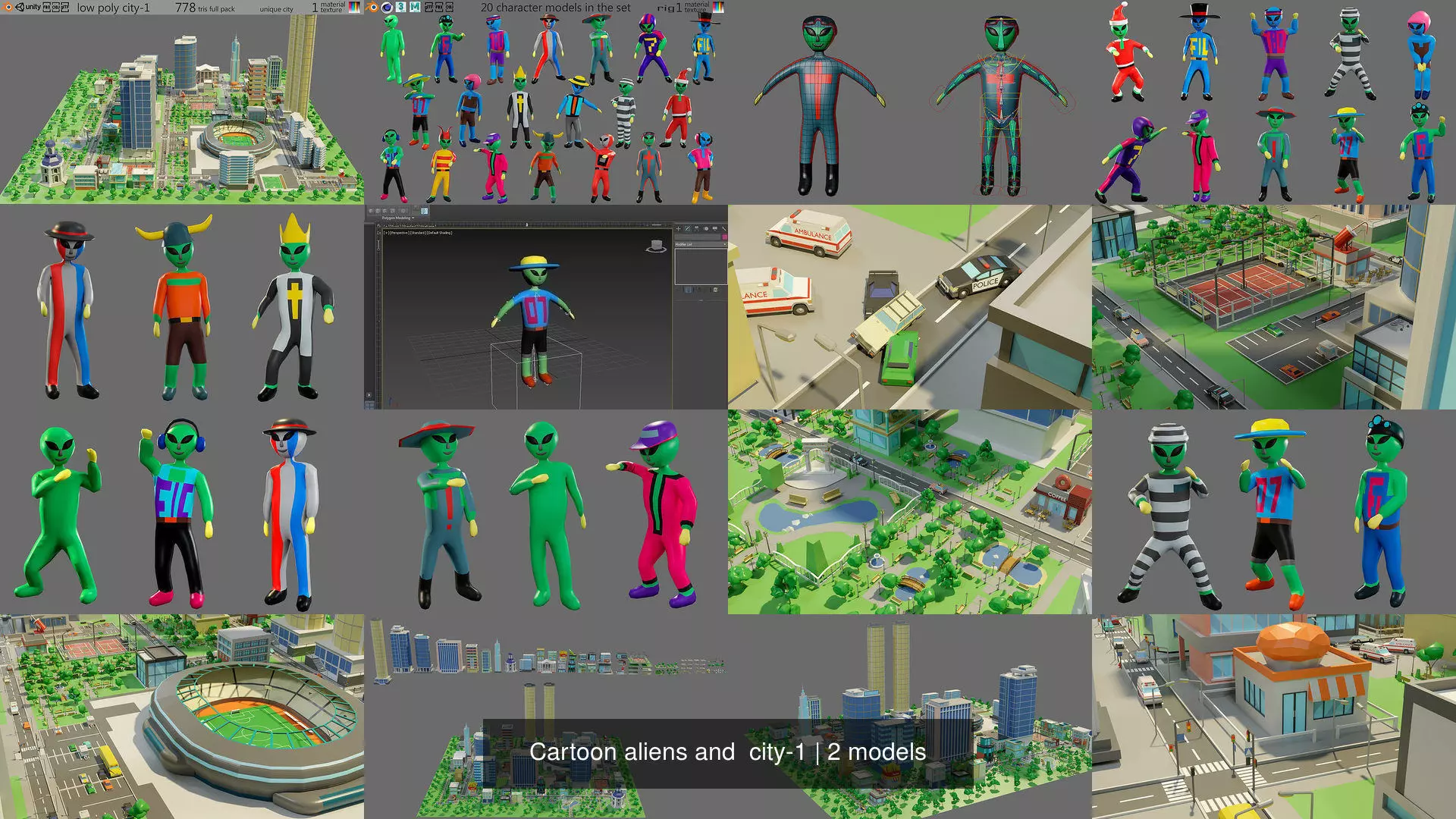 Cartoon aliens and  city-1 3D Model Collection_0