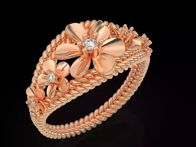 Flower Engagement rope Ring Silver Gold  Print